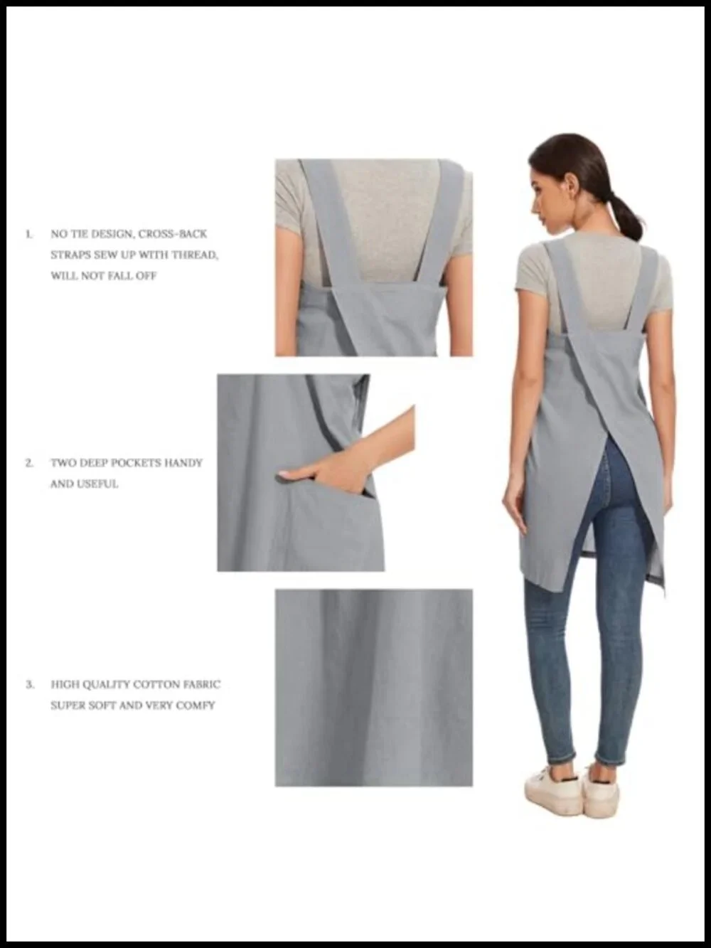 Cotton Linen Cross Back Pinafore Apron with 2 Pockets for Baking Cooking Chef